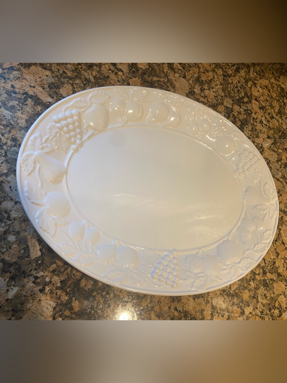 Made in Portugal White Ceramic Fruit Embossed Large Serving Platter